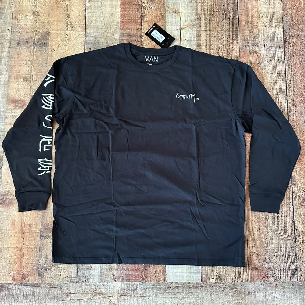 Boohoo Man black long sleeve crew neck kyoto dragon graphic tshirt men's xl